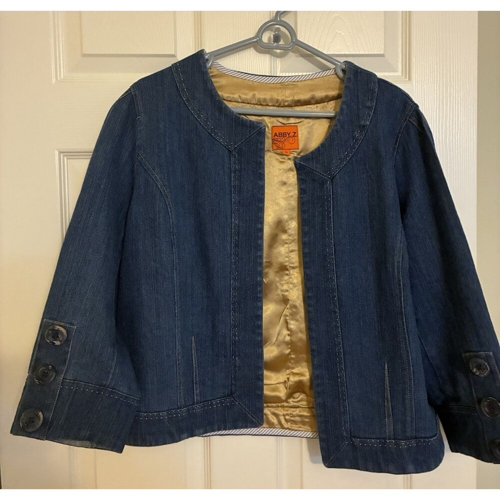 Abby Z Denim Ladies jacket open face button sleeves size XL